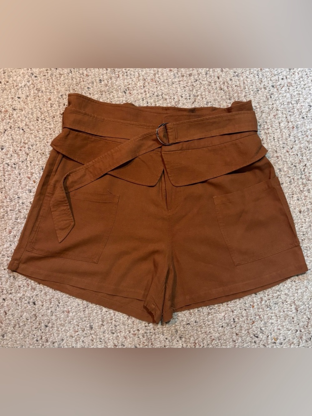 Eloquii Fold-over Linen-blend Cargo Shorts in Brown Size 14